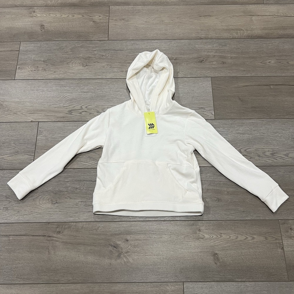 NEW All in Motion Ribbed Hoodie Girls M (8) Cream  Cropped Super Soft